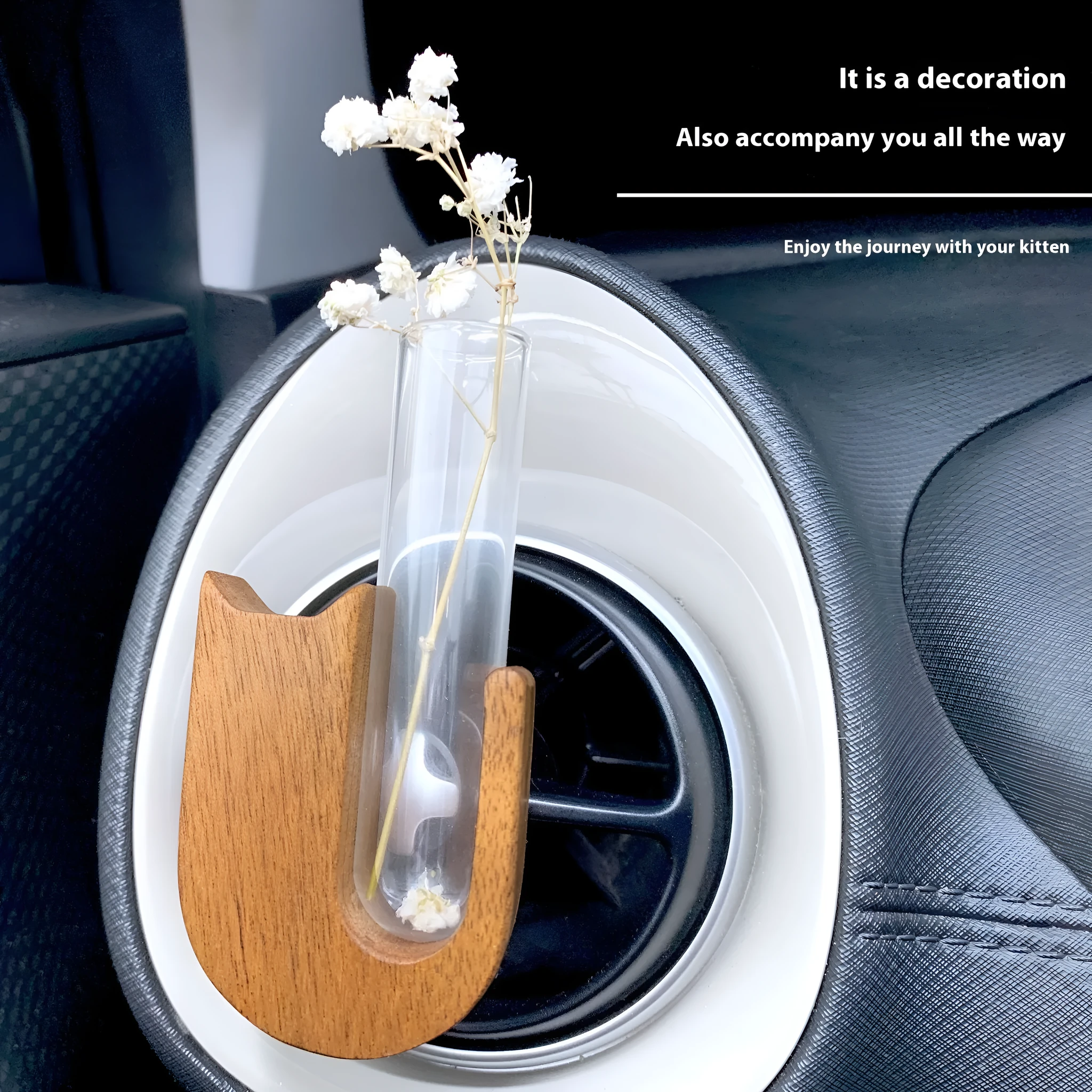 Wooden car vent decorative vase black walnut cat-shaped clip model on car air vent