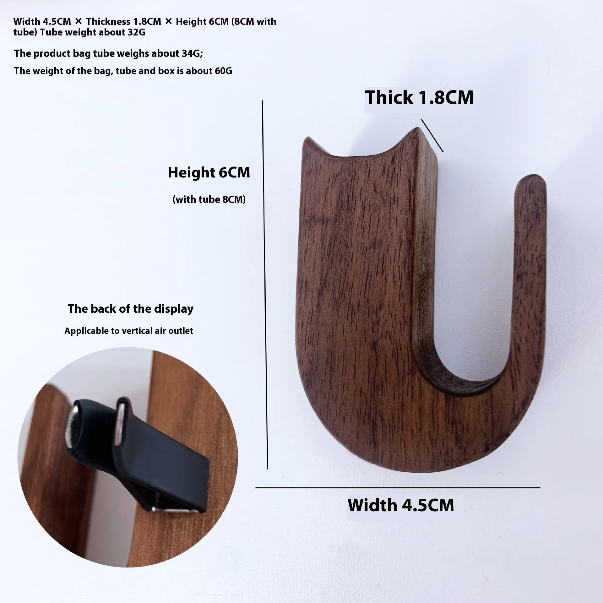 Wooden car vent decorative vase black walnut cat-shaped clip model on car air vent