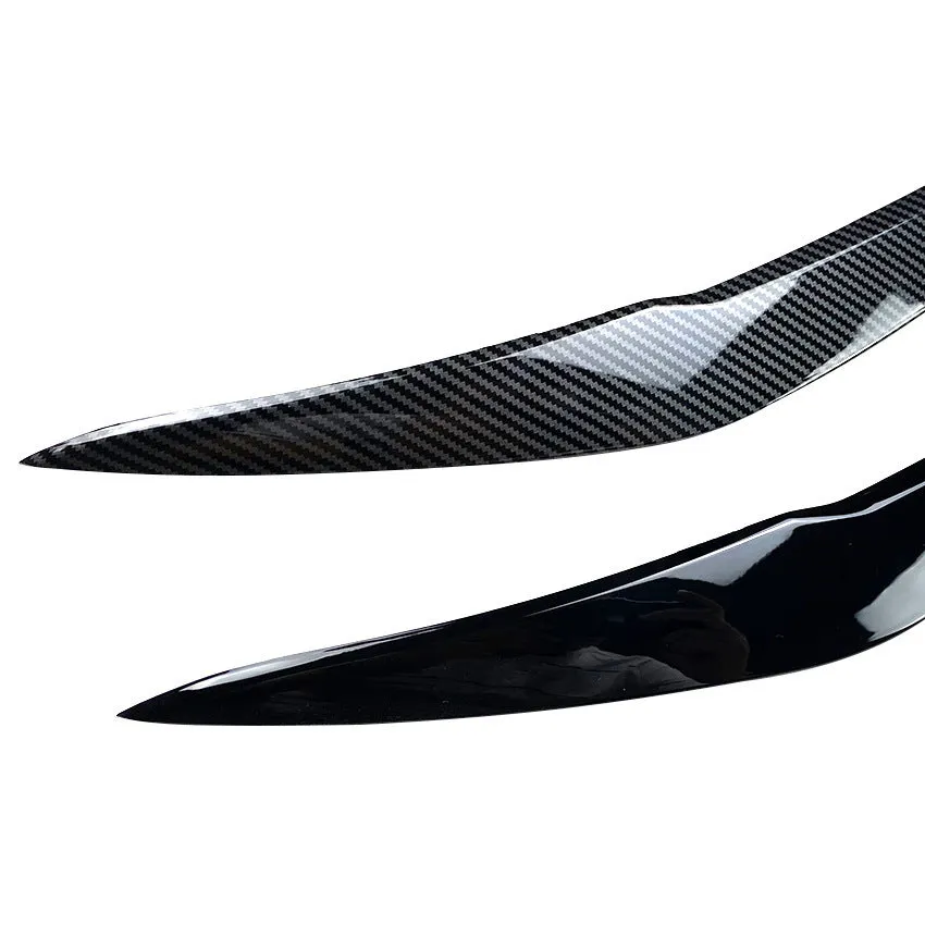 Pair of ABS headlight eyebrow stickers for BMW 1 Series F20, piano black finish, 48x8x8 cm