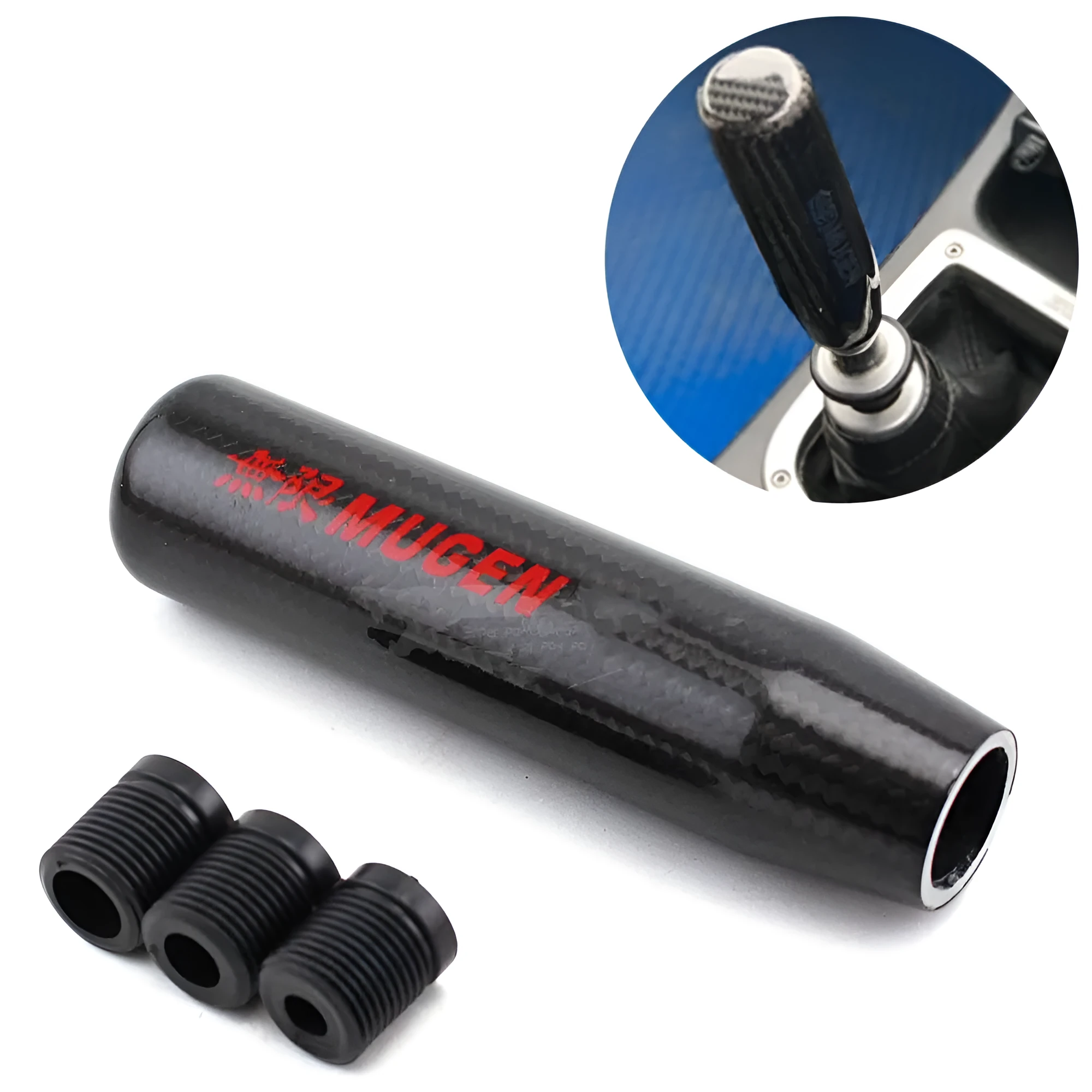 13cm carbon fibre car gear shift knob with aluminium base in red colour on manual transmission lever