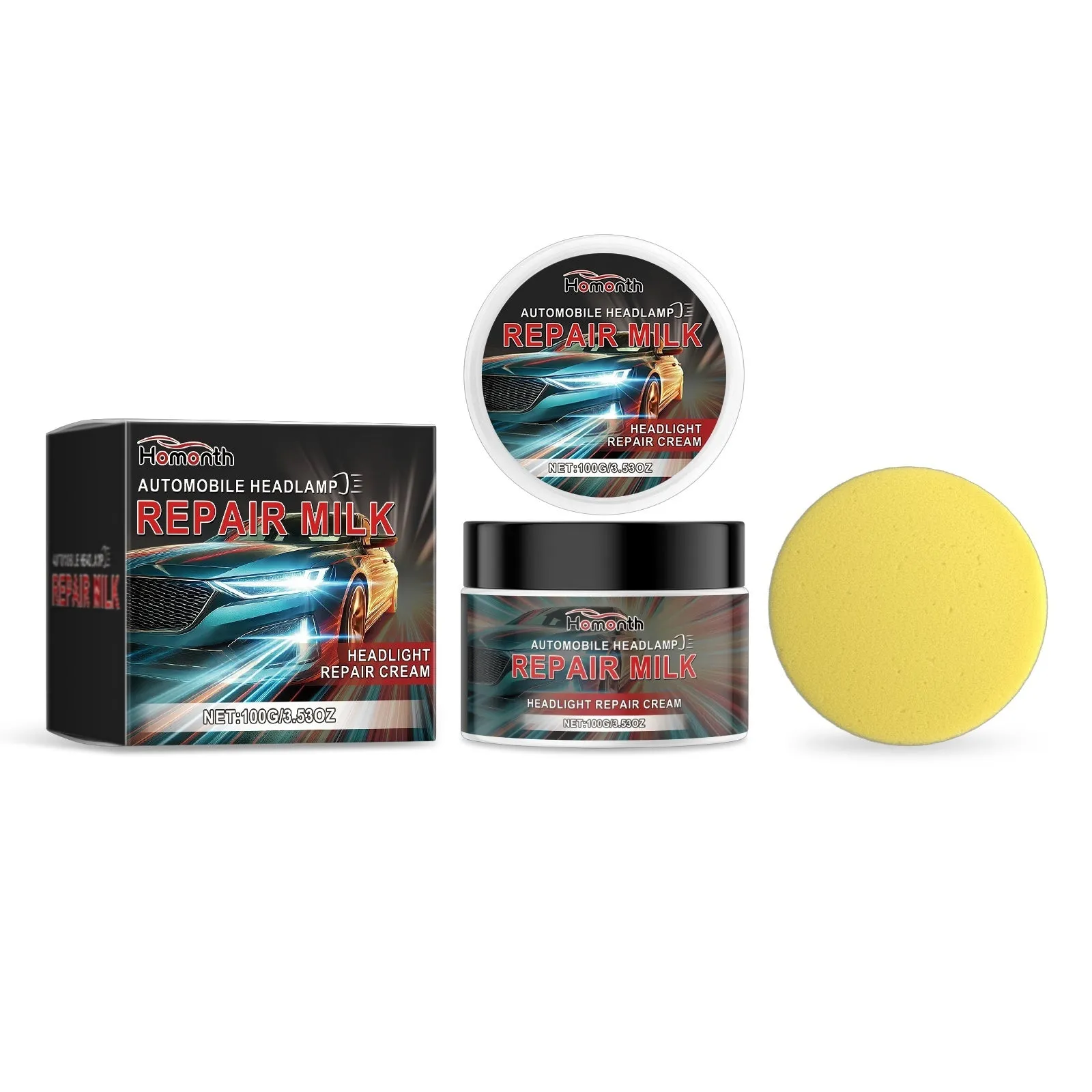 Car headlight repair cream 100g pot with sponge for plastic lens restoration