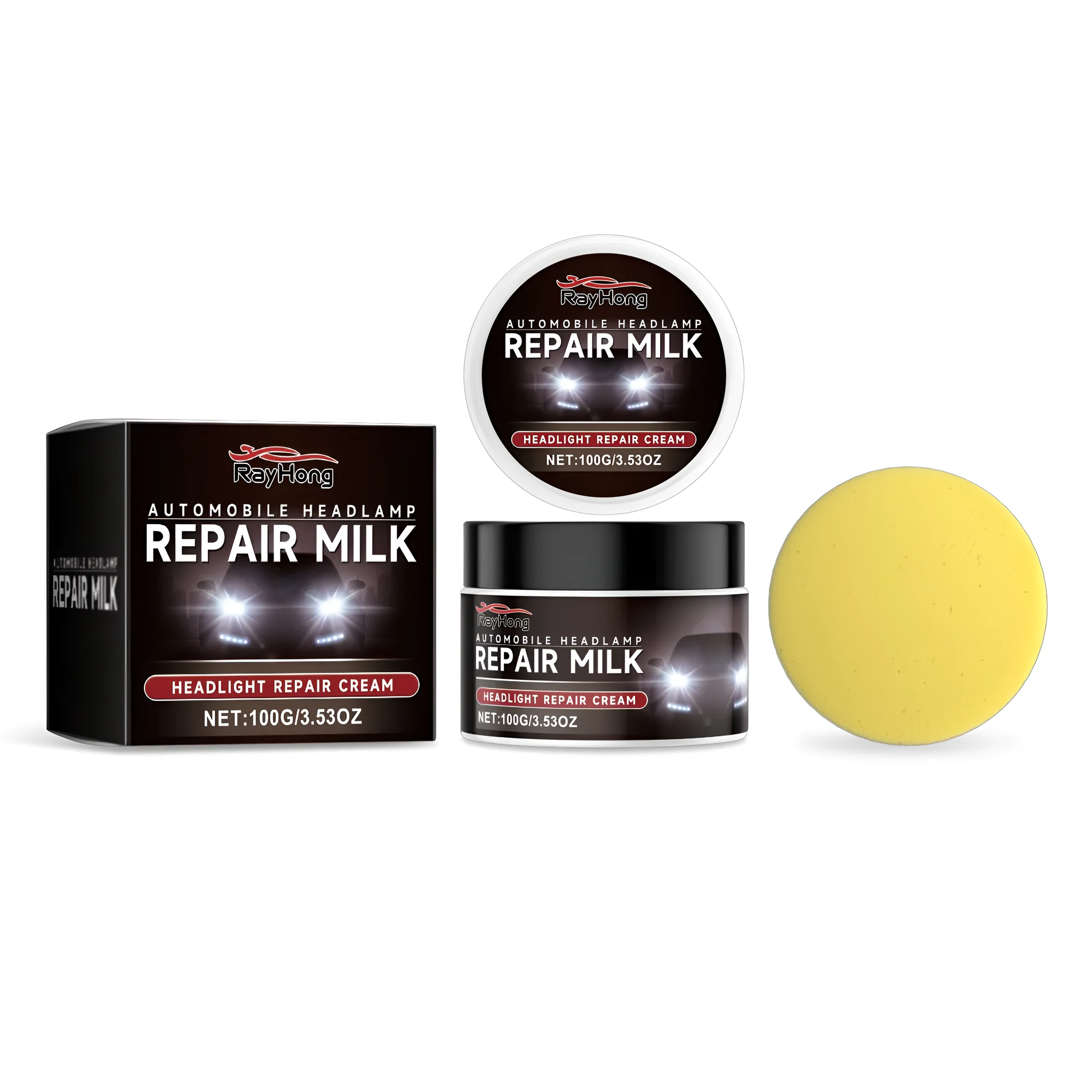 Car headlight repair cream 100g pot with sponge for plastic lens restoration