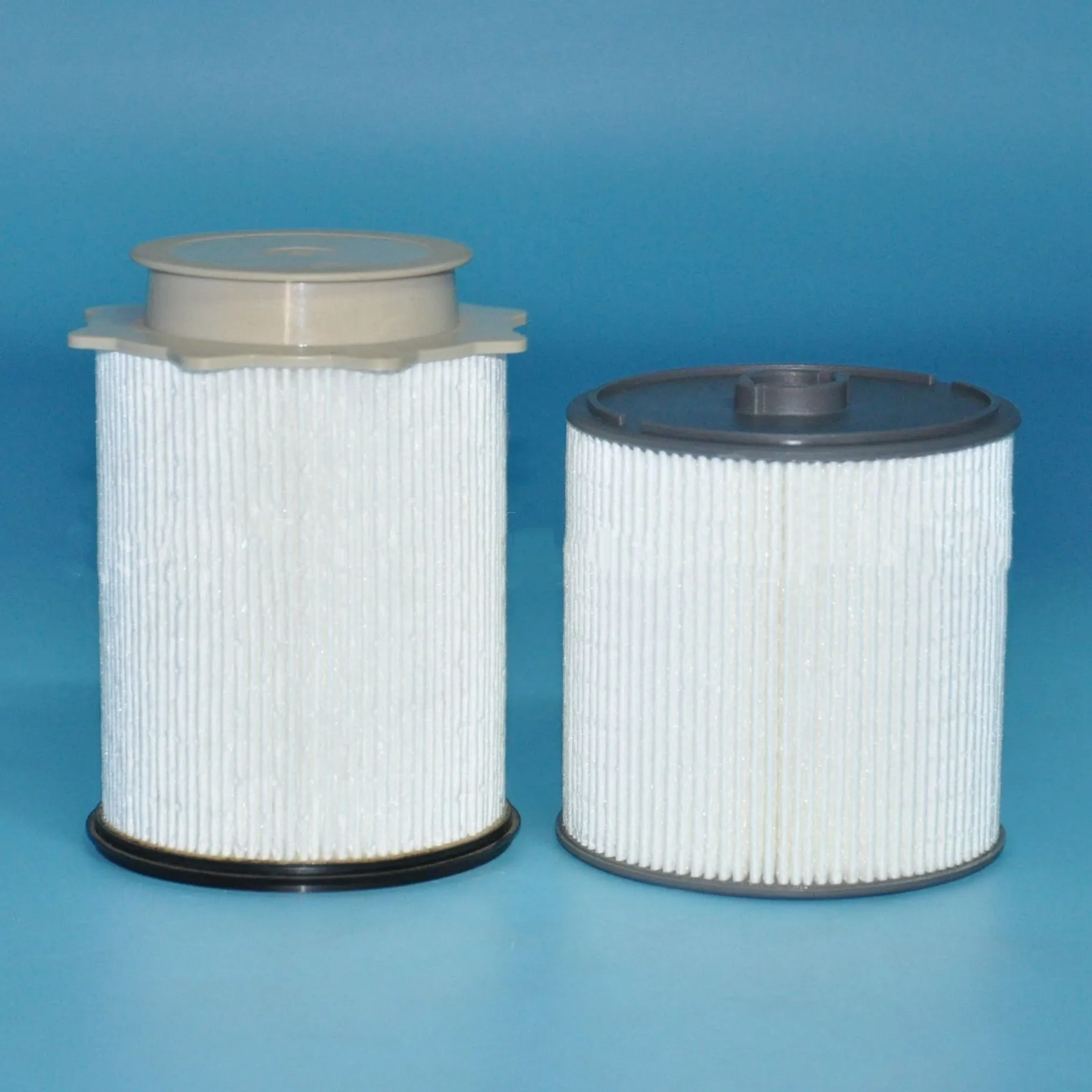 White fuel filter kit for RAM truck Cummins 6.7L diesel engine replacement.