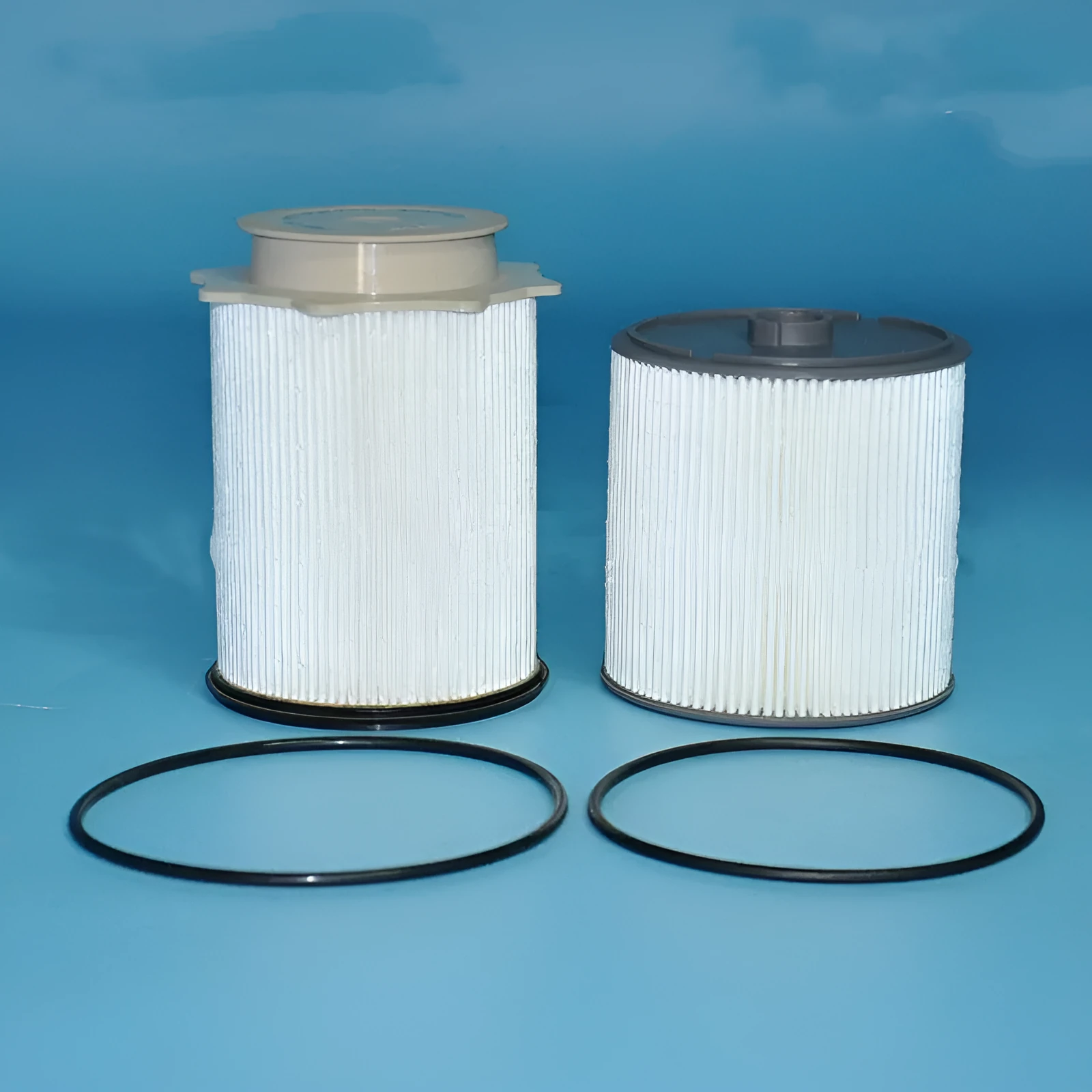 White fuel filter kit for RAM truck Cummins 6.7L diesel engine replacement.