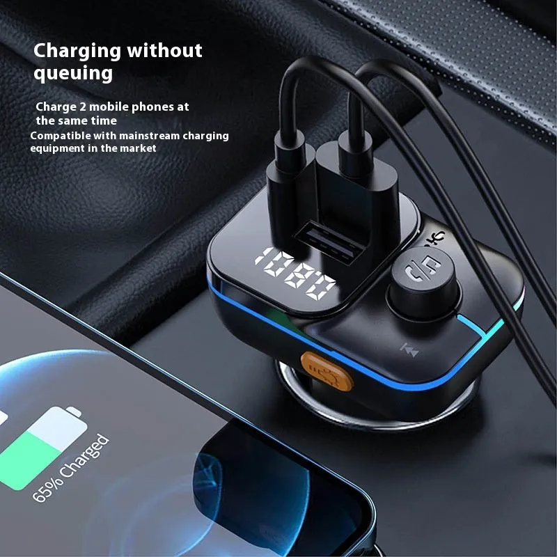 Black car Bluetooth MP3 player charger with USB output and cigarette lighter plug