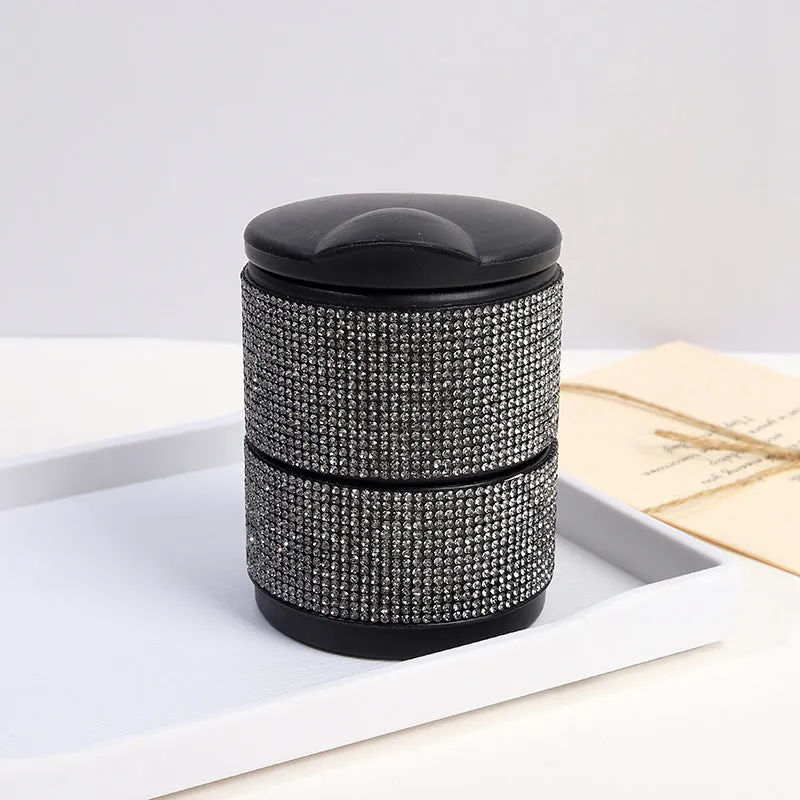 Car diamond ashtray with LED light luminous multifunctional plastic rhinestone ashtray in black