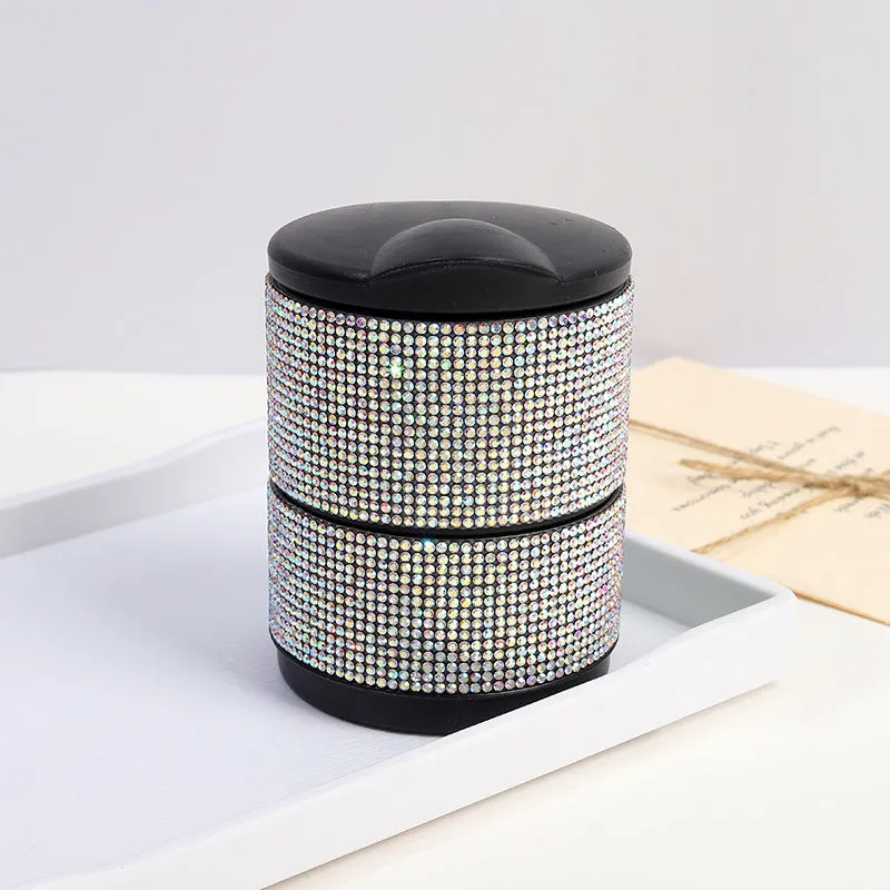 Car diamond ashtray with LED light luminous multifunctional plastic rhinestone ashtray in black