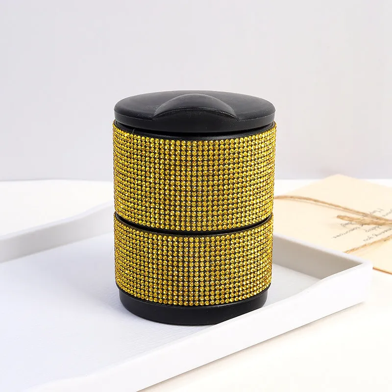 Car diamond ashtray with LED light luminous multifunctional plastic rhinestone ashtray in black