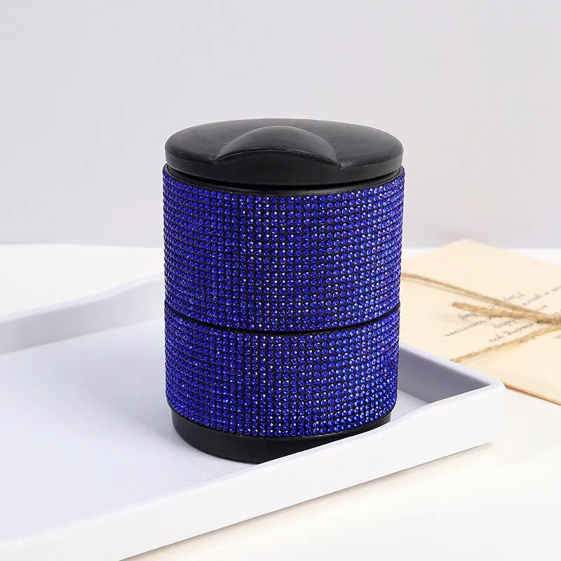 Car diamond ashtray with LED light luminous multifunctional plastic rhinestone ashtray in black