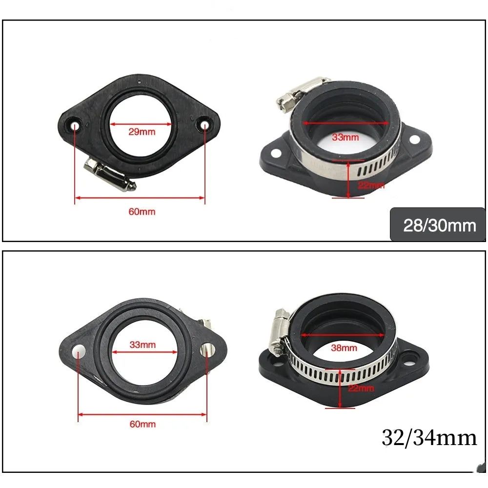 Carburetor intake tube interface adapter for UTV ATV, compatible with PWK PE VM24 OKO KOSO KEIHIN carburettors, sizes 33 and 38