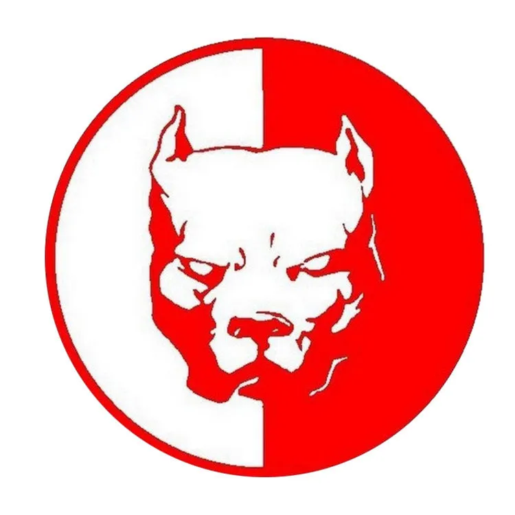 Reflective black, white, and red superhero bulldog car sticker measuring 12x12cm.