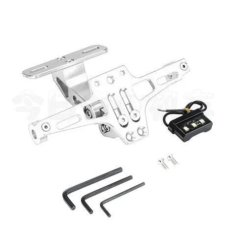 Aluminium alloy adjustable license plate holder bracket with light in silver finish