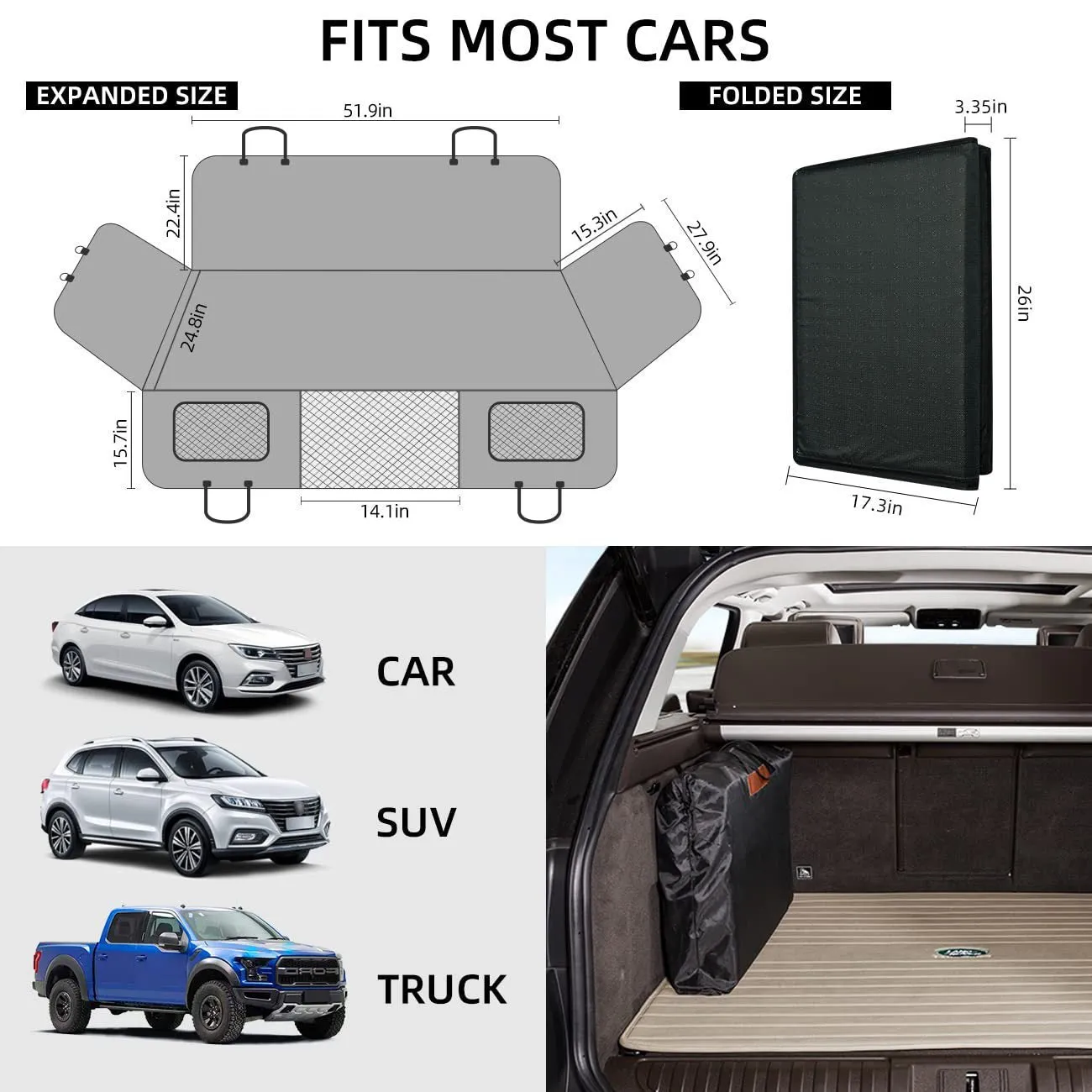 Black load-bearing waterproof lengthened car pet mat for dogs, 132x160 cm, polyester vehicle rear seat protector