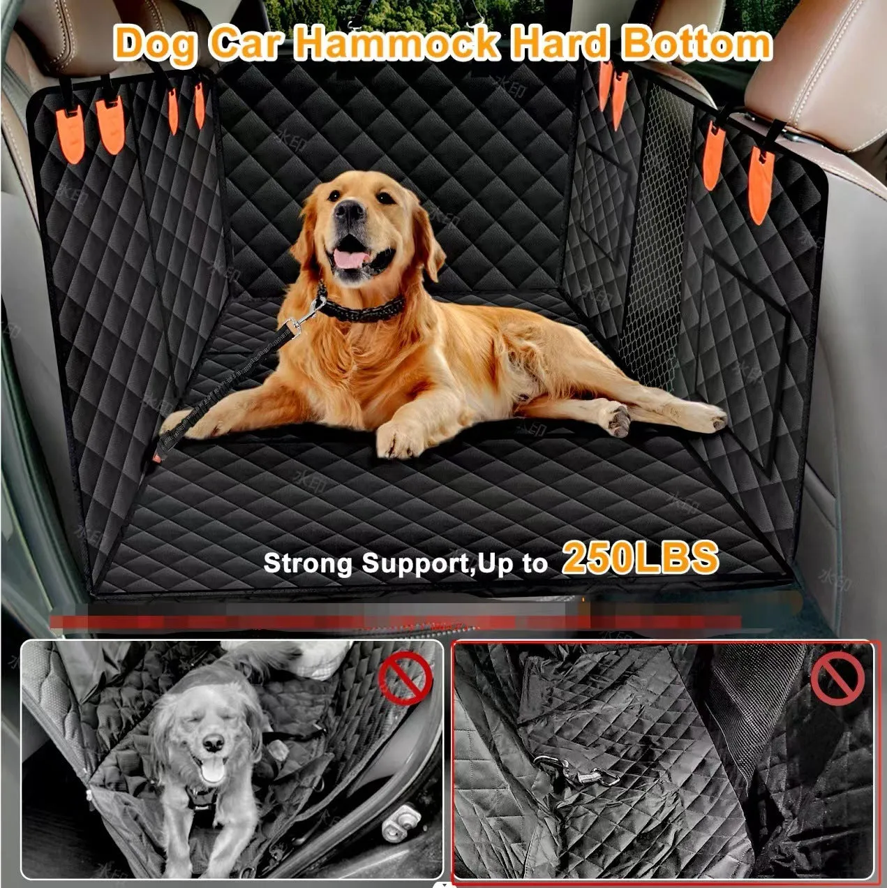 Black load-bearing waterproof lengthened car pet mat for dogs, 132x160 cm, polyester vehicle rear seat protector