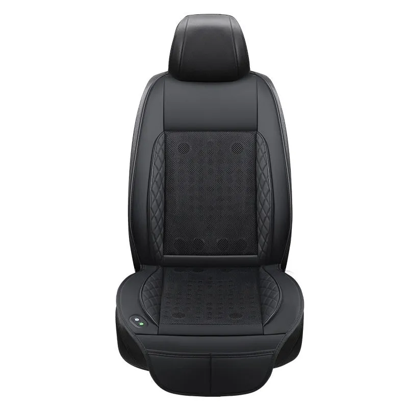 Car ventilation cushion with fan in black mesh design for driving comfort