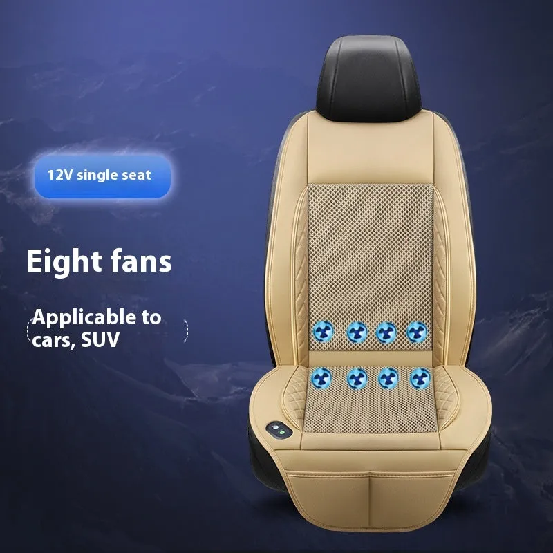 Car ventilation cushion with fan in black mesh design for driving comfort