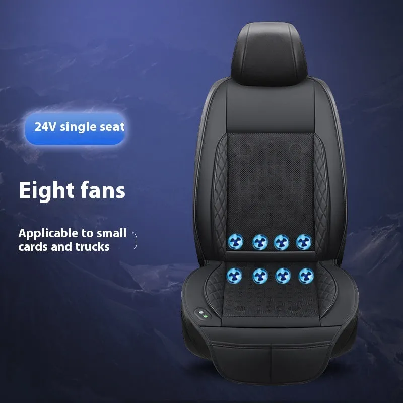 Car ventilation cushion with fan in black mesh design for driving comfort
