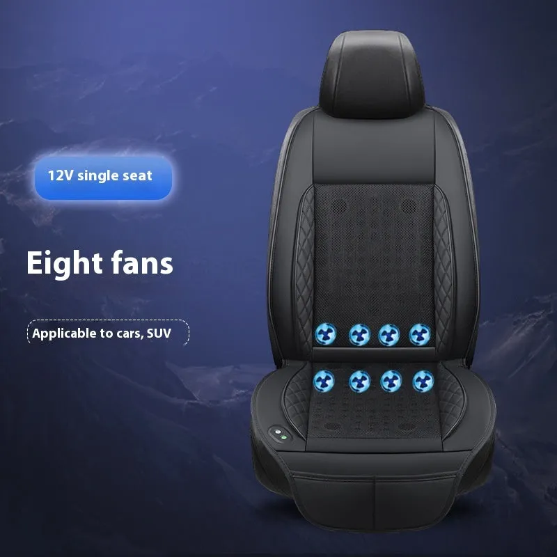 Car ventilation cushion with fan in black mesh design for driving comfort