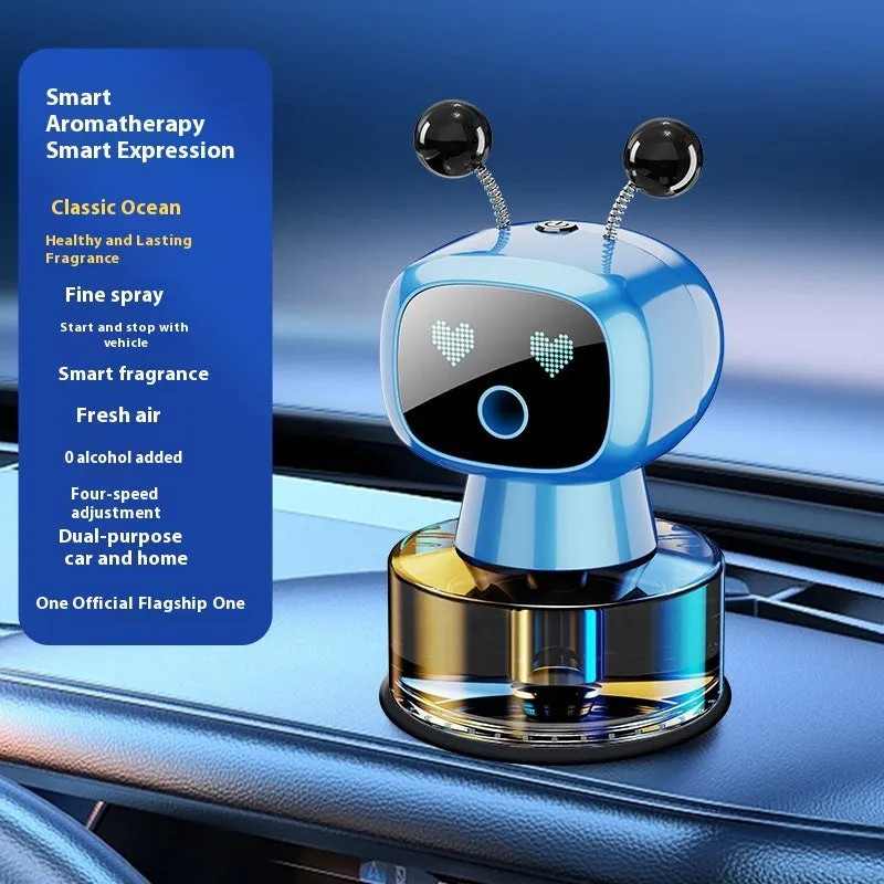 Robot intelligent car aroma diffuser with five fragrance options including Pure Gulong and Classic Ocean