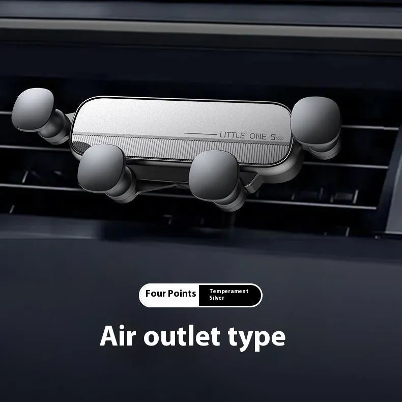 Gravity damping car air outlet phone mount in elegant silver with 17mm ball head sucker and 48g weight