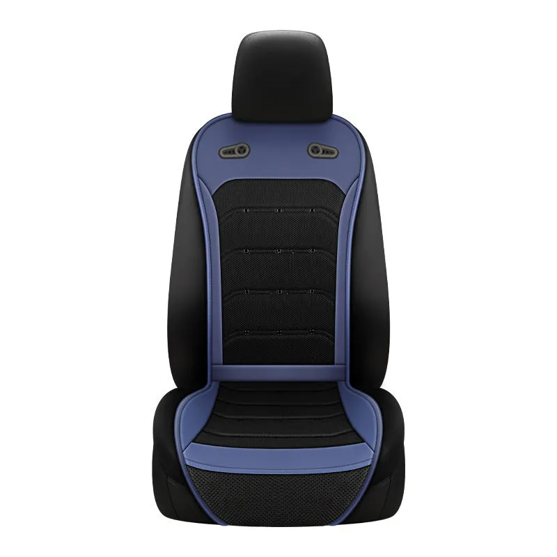 Summer cool breathable car seat cushion with intelligent fan and refrigeration in black, blue, or brown