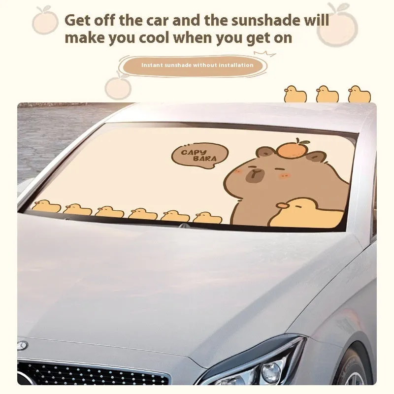 Retractable cartoon car sunshade with dolphin pattern in large size for general vehicles heat insulation