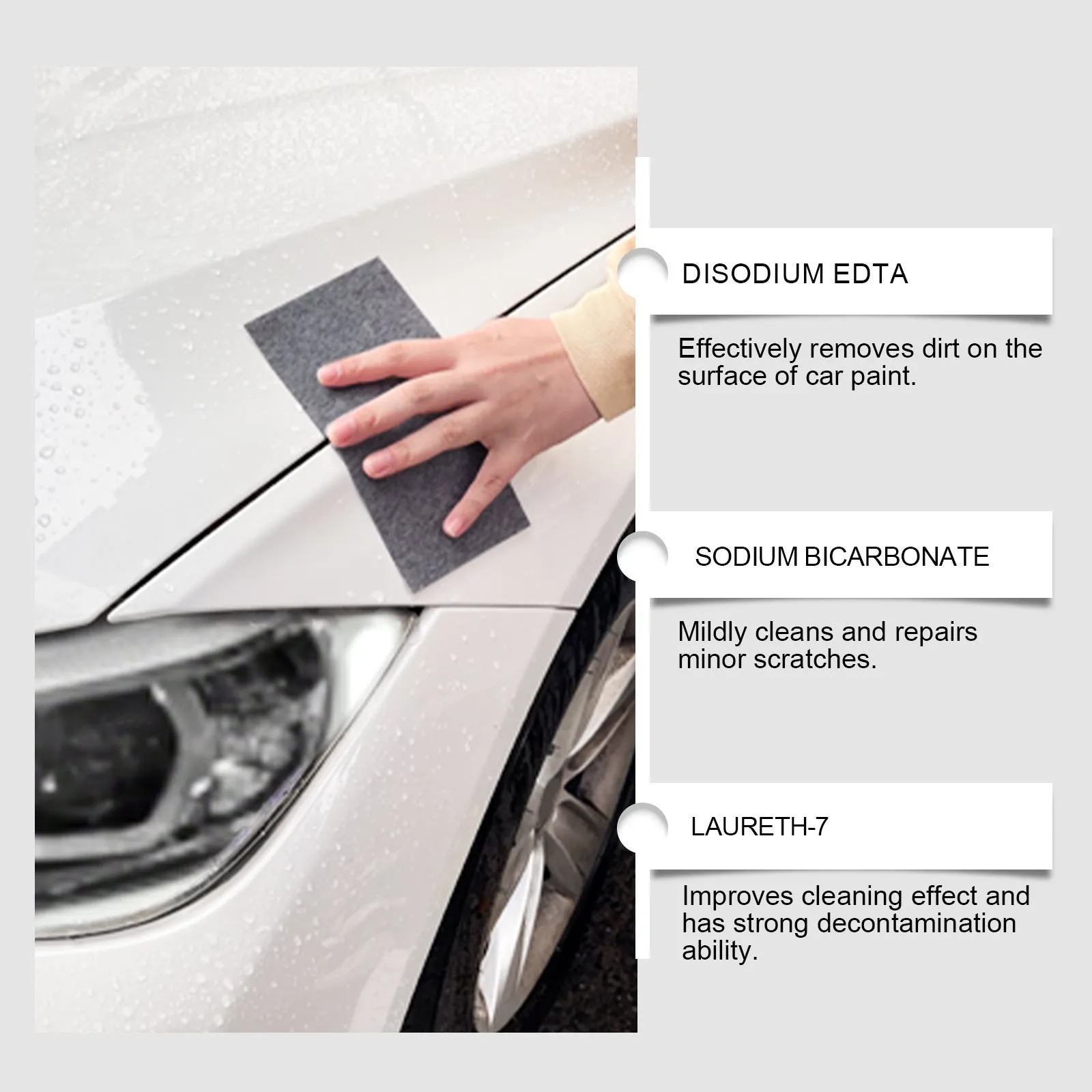 Car scratch repair suit with 60g scratch remover nano cloth towel and sponge on a white background