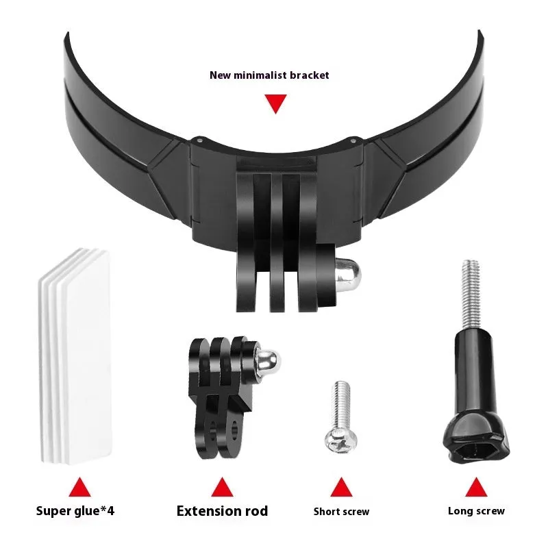 Motorcycle helmet chin camera bracket in black flexible PVC and ABS on a full-face helmet