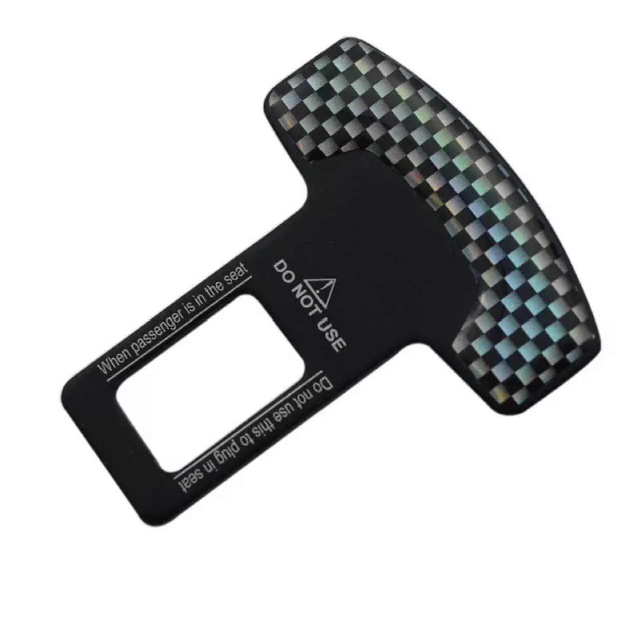 Aluminium alloy bottle opener keychain with a lock tongue buckle and pick head tool in frosted carbon fibre.