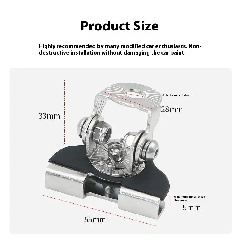 Black stainless steel car hood universal bracket clip holding an LED tube under vehicle bonnet edge