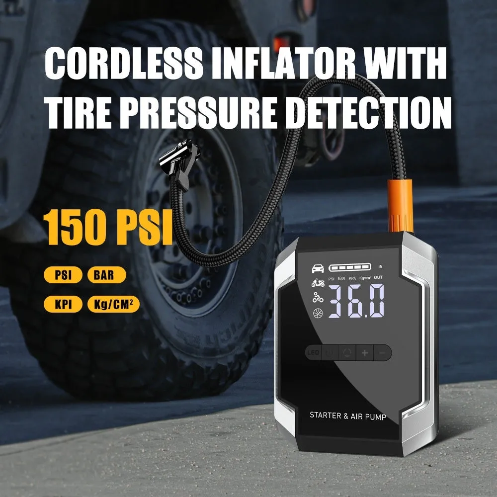 12V car jump starter and air pump in intelligent Eva bag, ABS housing, 21.8x18.3x10.8cm Smart Version Plus Package