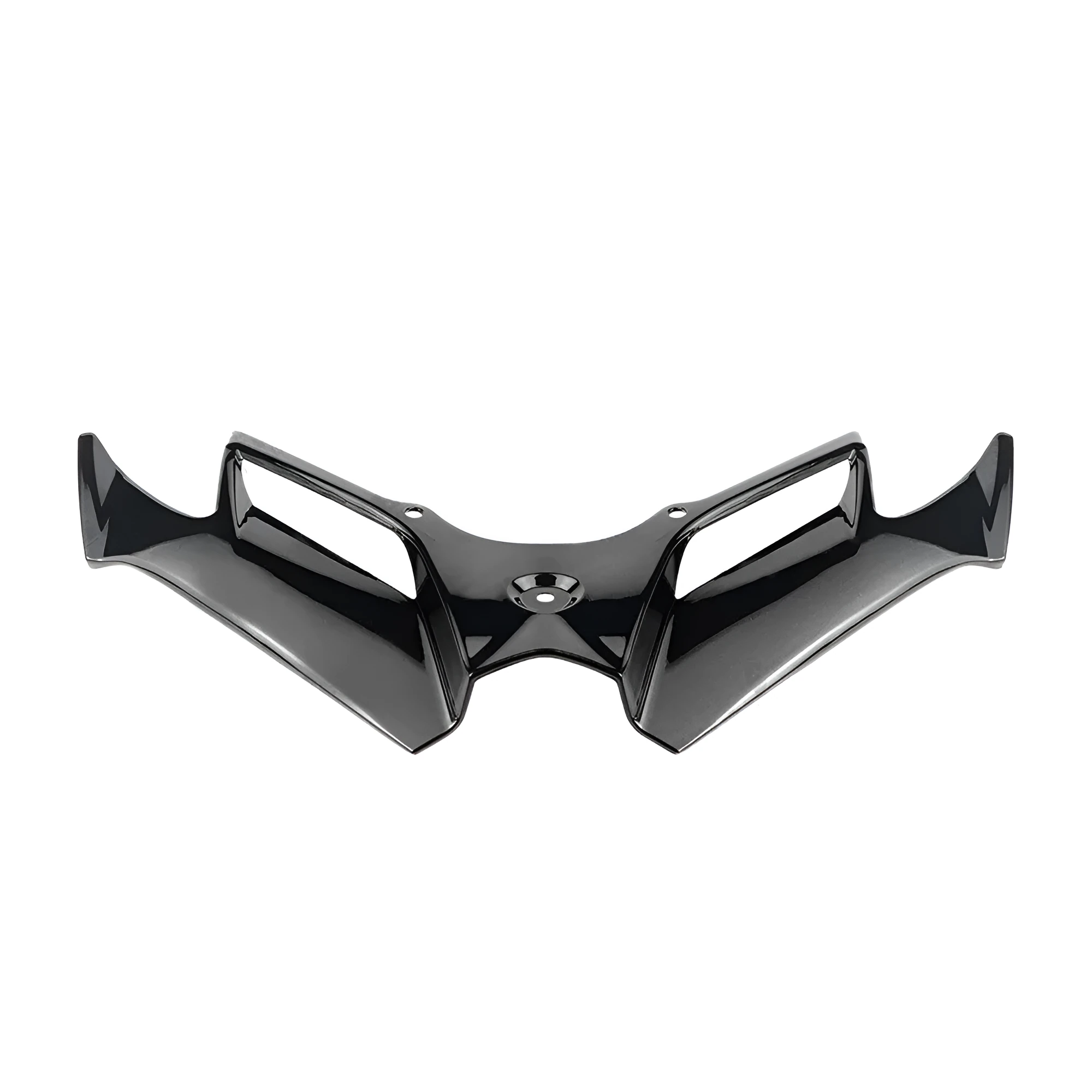 Black ABS motorcycle front toolbox dust cover measuring 40x18x3cm with spoiler design
