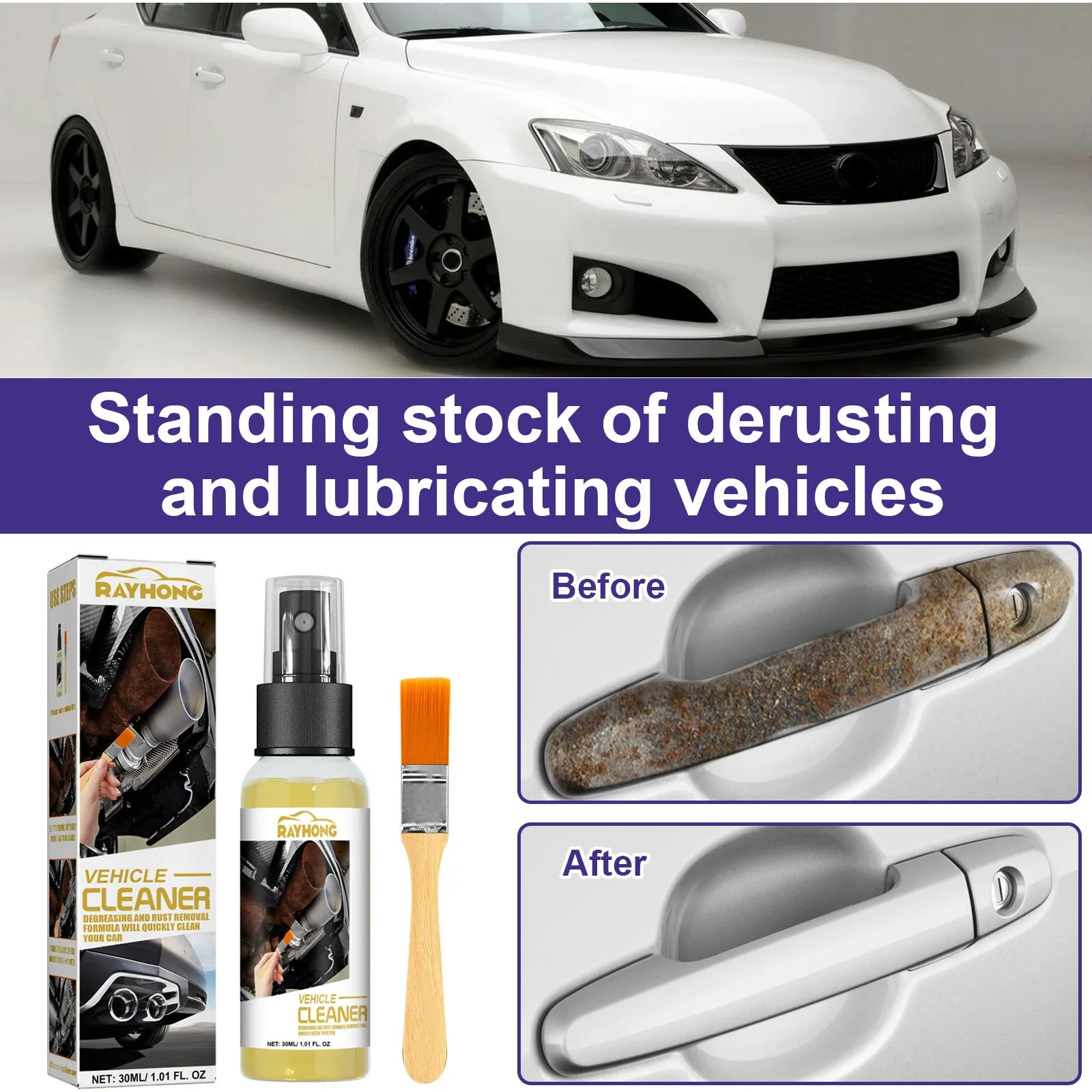 30ml car rust remover with brush for wheel hub screw cleaning and brightening