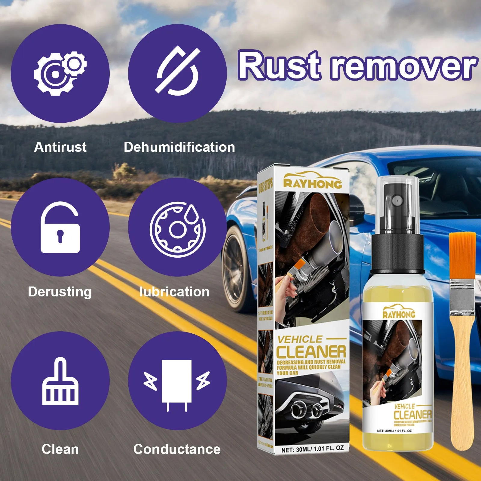 30ml car rust remover with brush for wheel hub screw cleaning and brightening