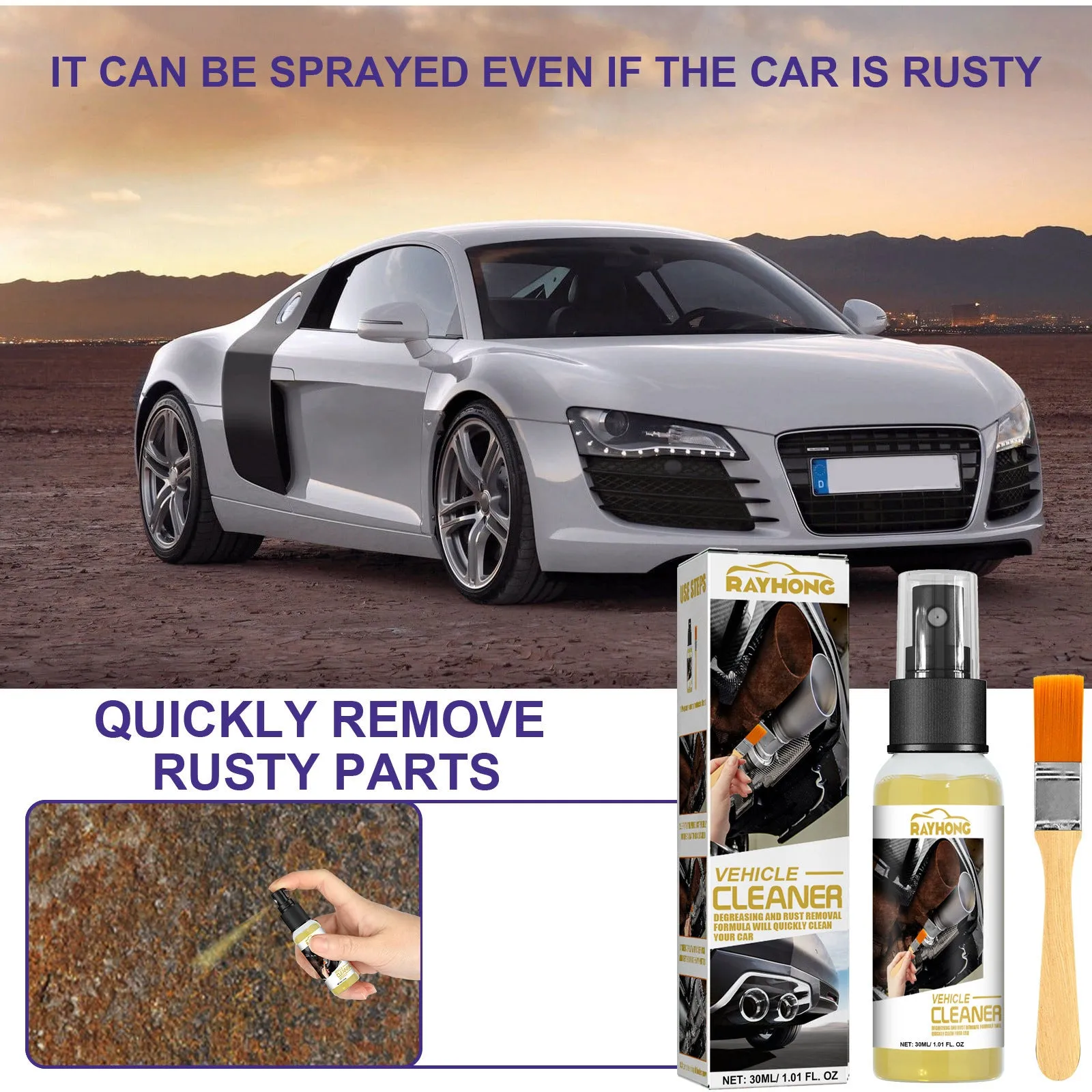 30ml car rust remover with brush for wheel hub screw cleaning and brightening