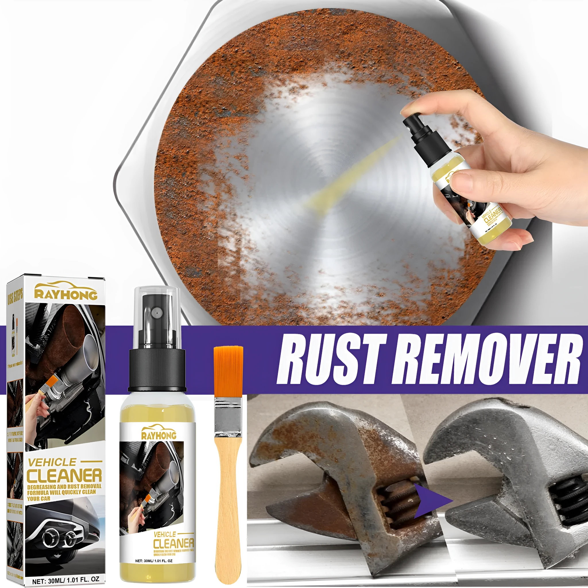 30ml car rust remover with brush for wheel hub screw cleaning and brightening