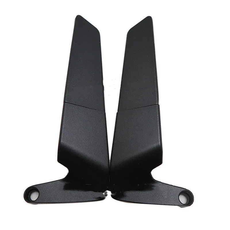 Pair of black universal motorcycle rearview mirrors with spoiler style, aluminium alloy housing and glass lens