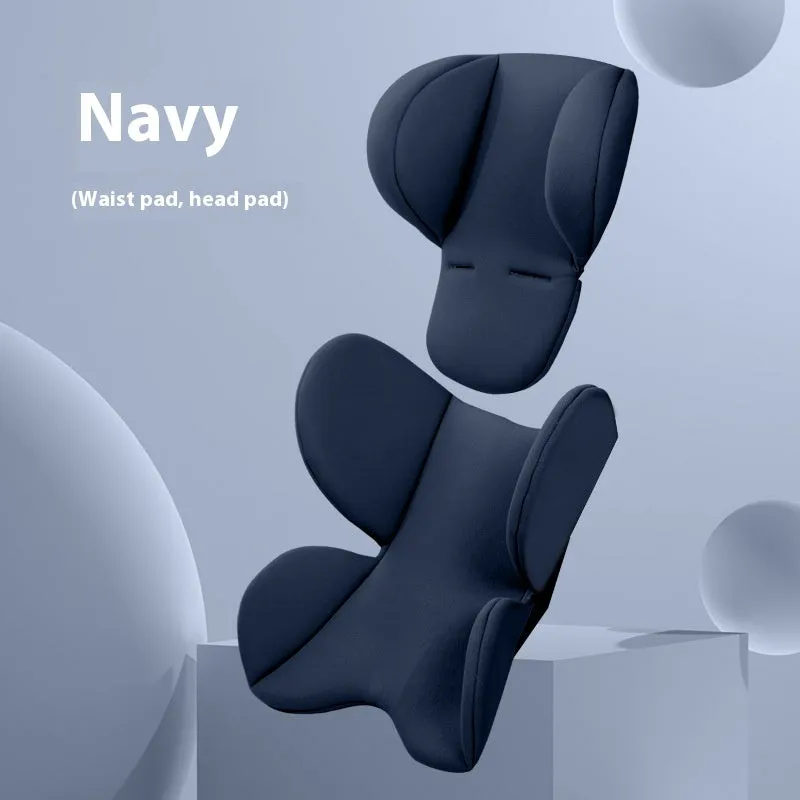 Child safety seat cushion with lumbar support and head protection pads in knitted fabric sponge, available in pink navy blue black green gray beige