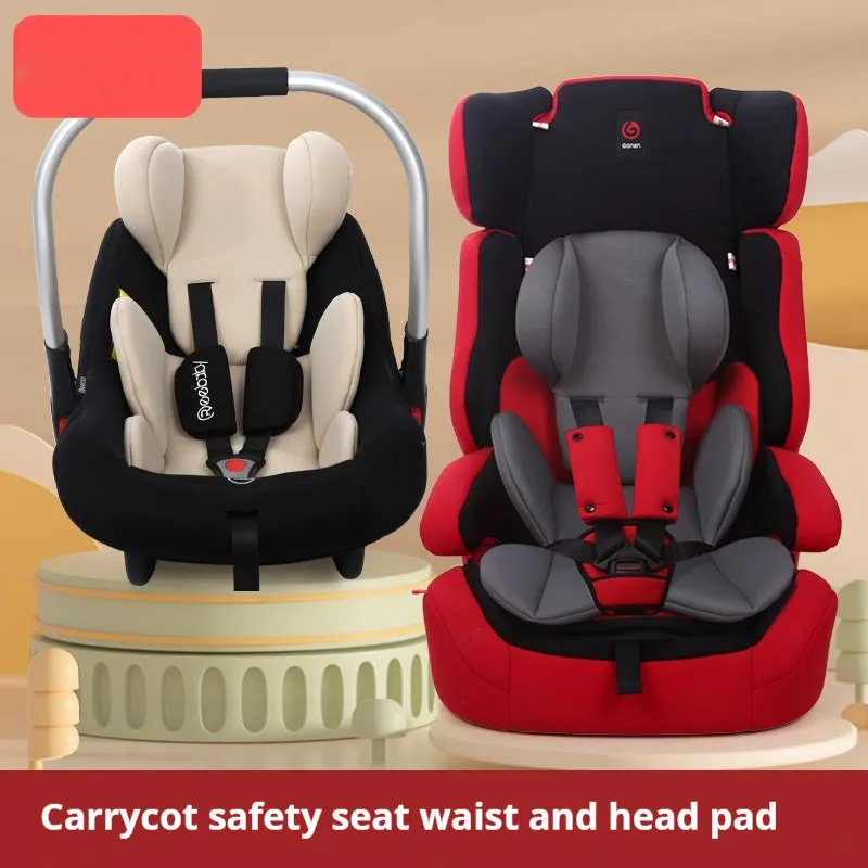 Child safety seat cushion with lumbar support and head protection pads in knitted fabric sponge, available in pink navy blue black green gray beige
