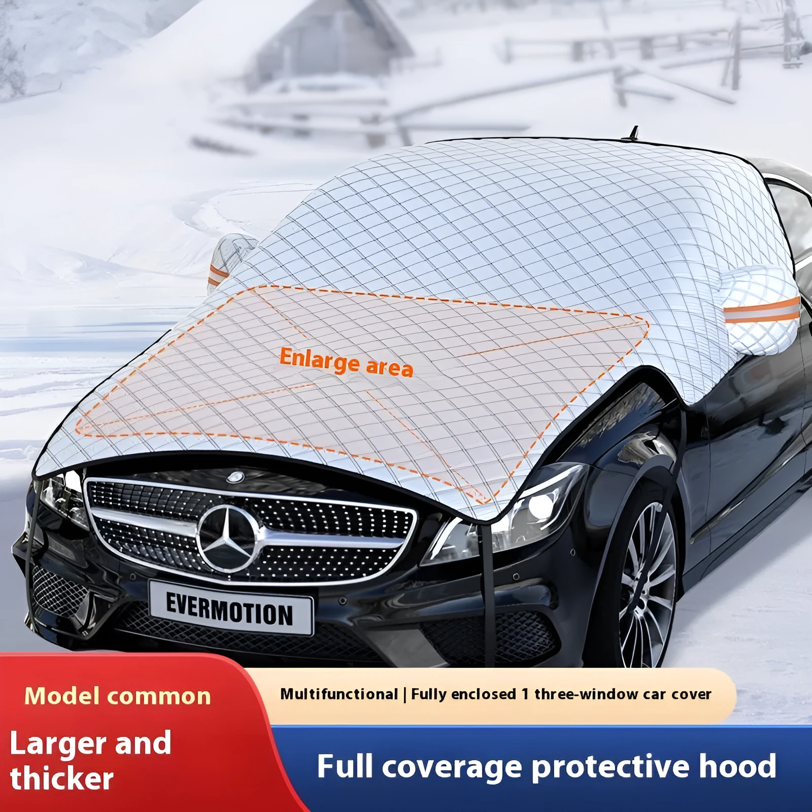 Thickened aluminium foil car windshield snow cover with anti-skis and door holders for general vehicles