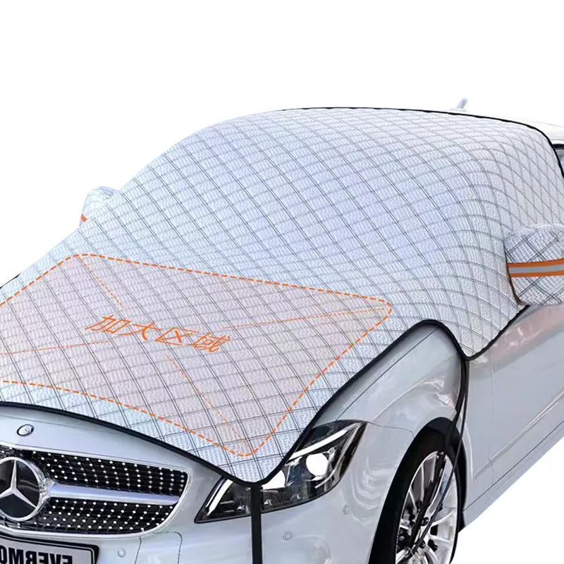 Thickened aluminium foil car windshield snow cover with anti-skis and door holders for general vehicles