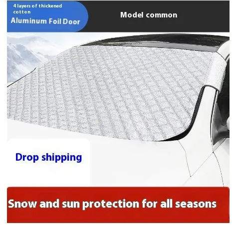 Thickened aluminium foil car windshield snow cover with anti-skis and door holders for general vehicles