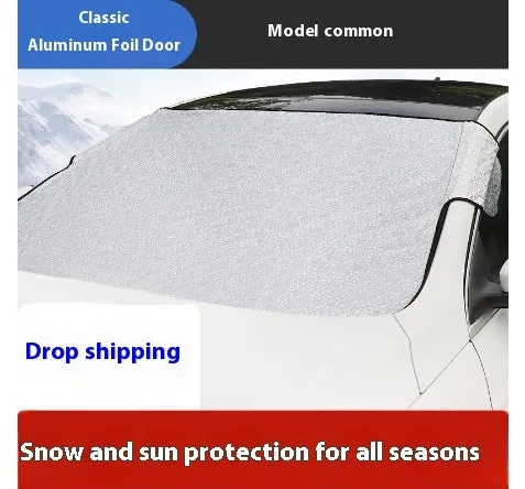 Thickened aluminium foil car windshield snow cover with anti-skis and door holders for general vehicles