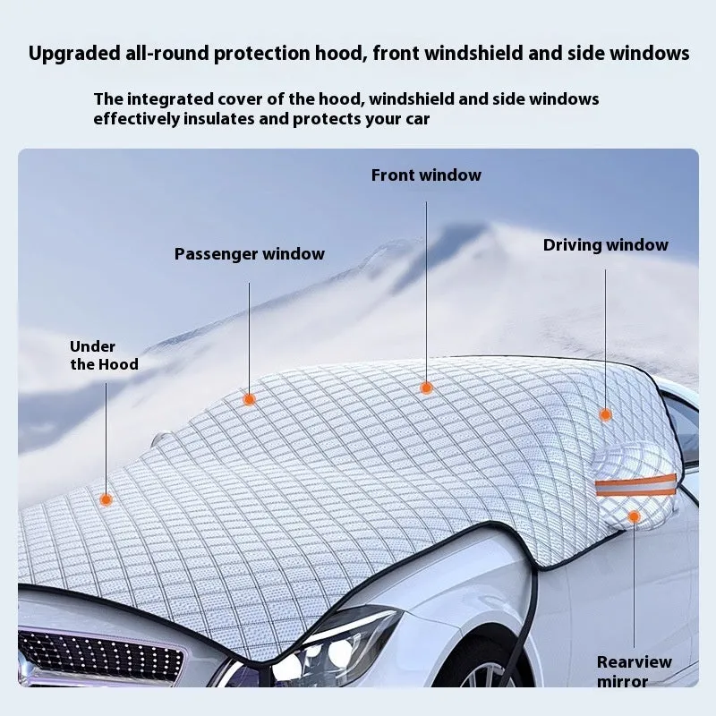 Thickened aluminium foil car windshield snow cover with anti-skis and door holders for general vehicles