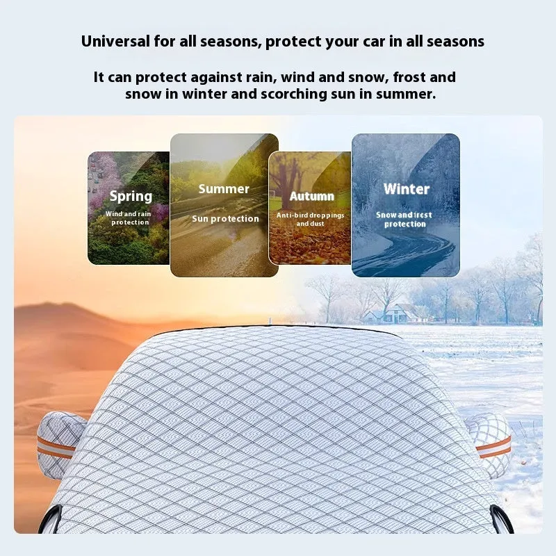 Thickened aluminium foil car windshield snow cover with anti-skis and door holders for general vehicles