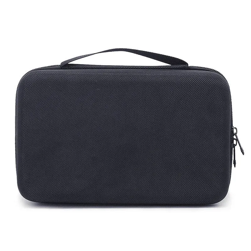 EVA hard shell motorcycle charger storage bag in black with sewn construction, side view interior showing padded interior