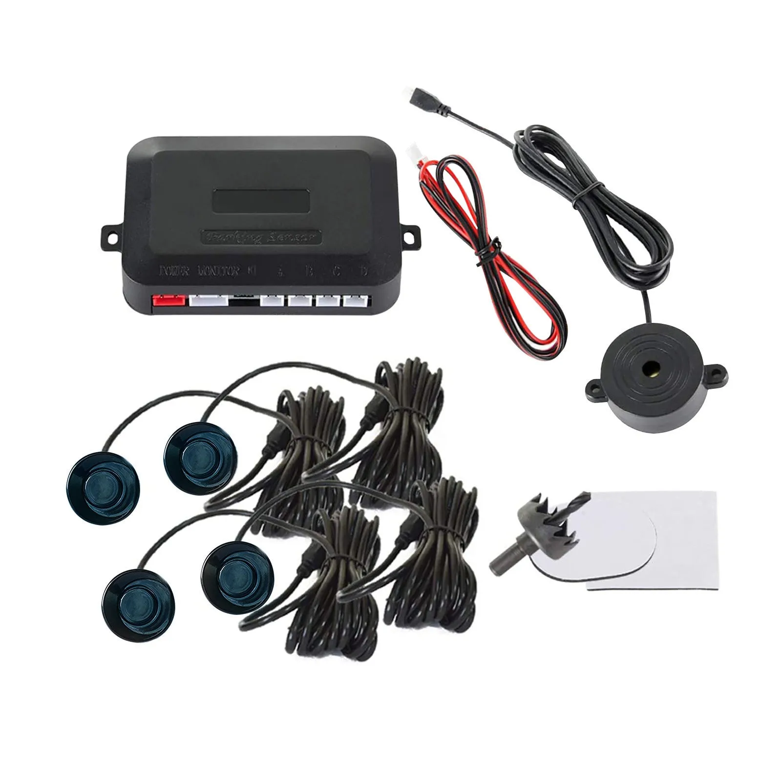 4-probe car parking sensor reversing radar system with buzzer alert module and installation tools