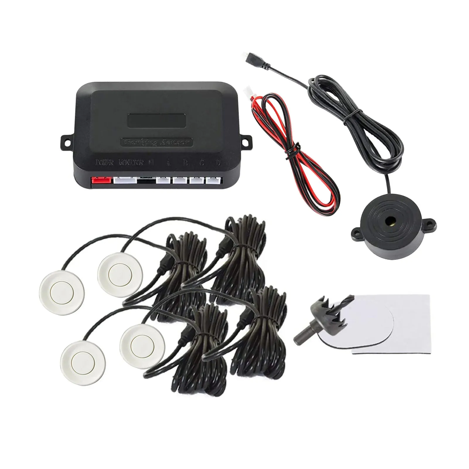 4-probe car parking sensor reversing radar system with buzzer alert module and installation tools