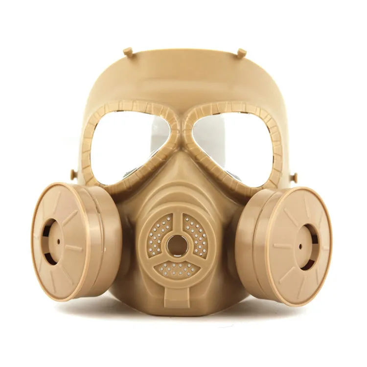 Real-life Field Equipment twin fan mask in black with transparent lens, head-mounted TPR design for outdoor use