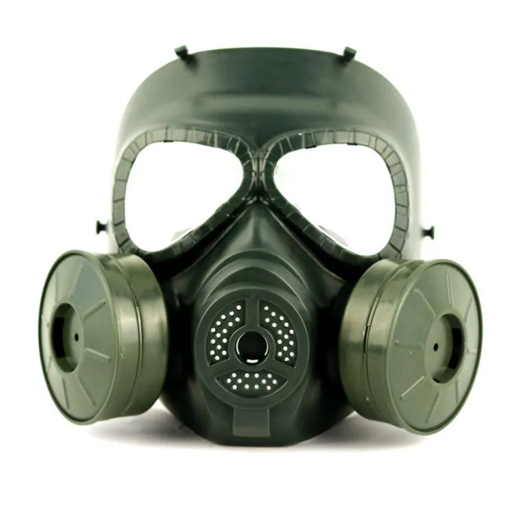 Real-life Field Equipment twin fan mask in black with transparent lens, head-mounted TPR design for outdoor use
